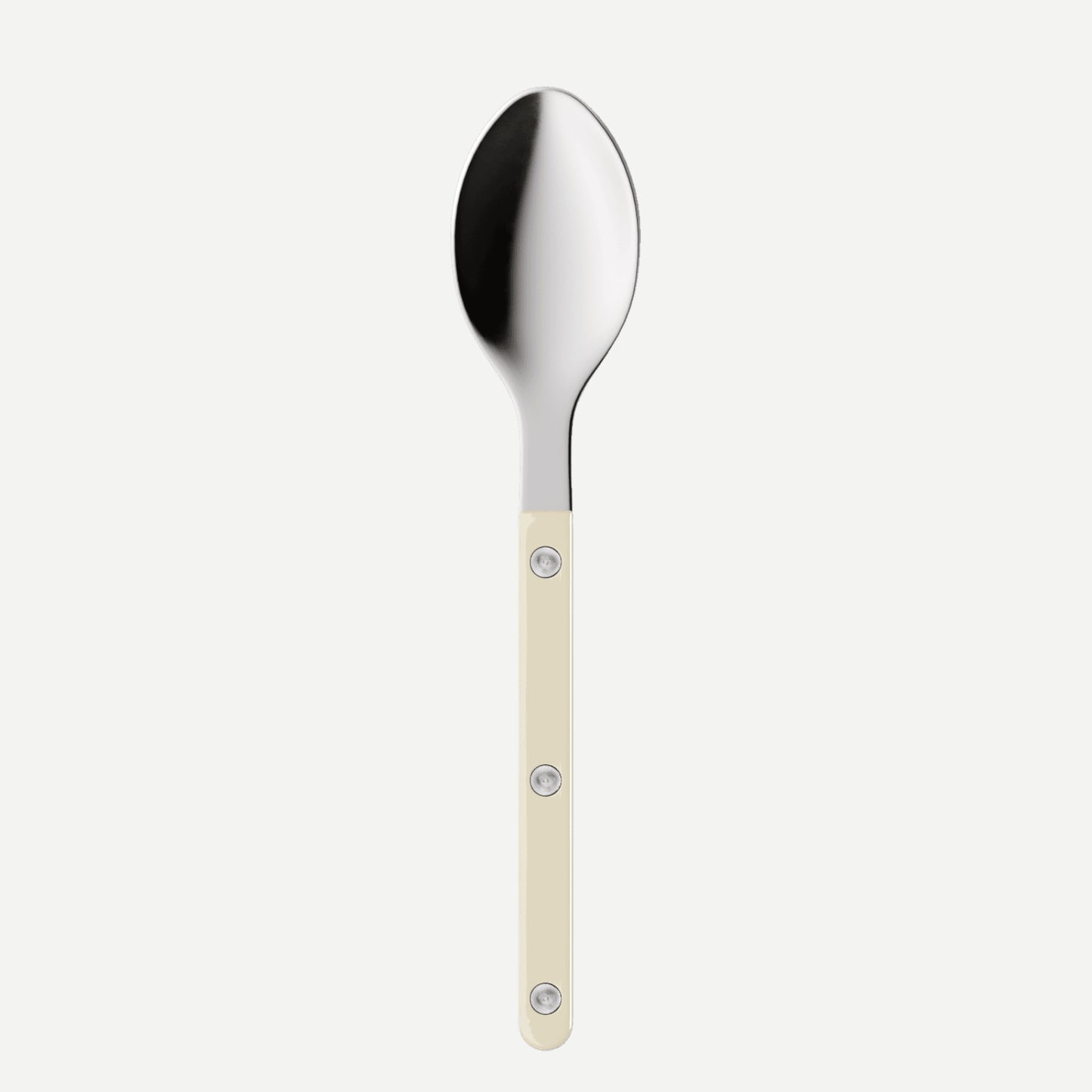 Spoon with a beige handle on a white background