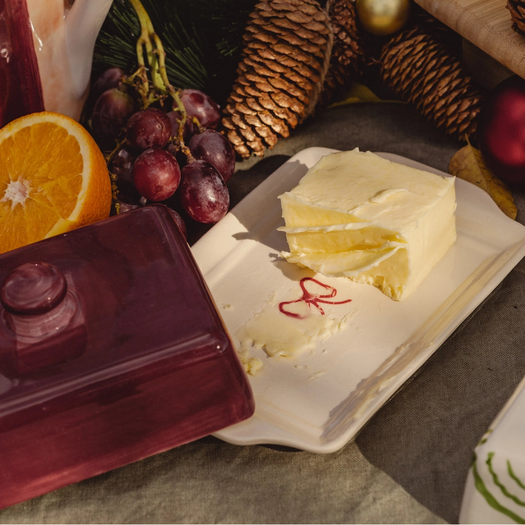 CERAMIC BUTTER DISH BURGUNDY