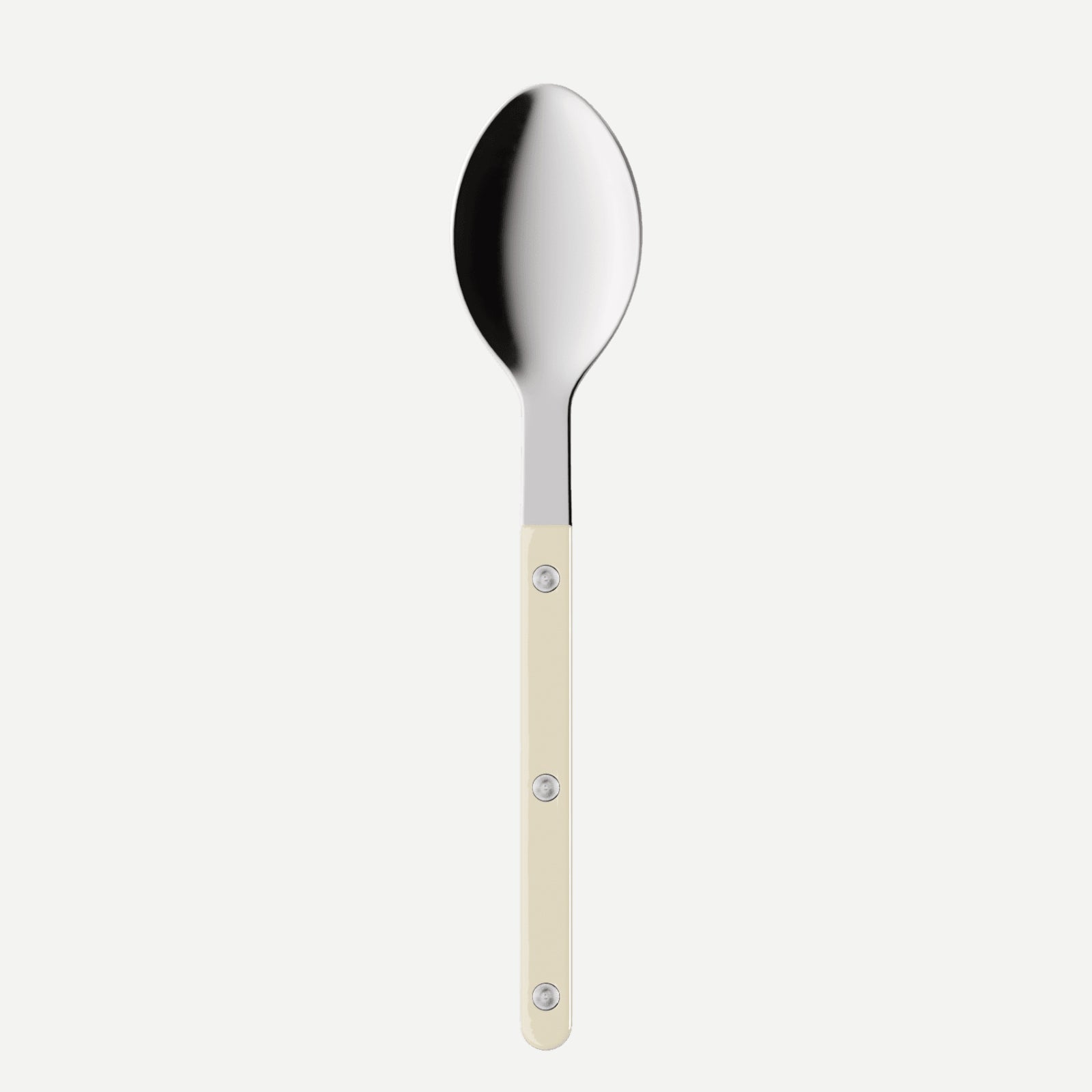 Spoon with a beige handle on a white background