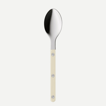 Spoon with a beige handle on a white background