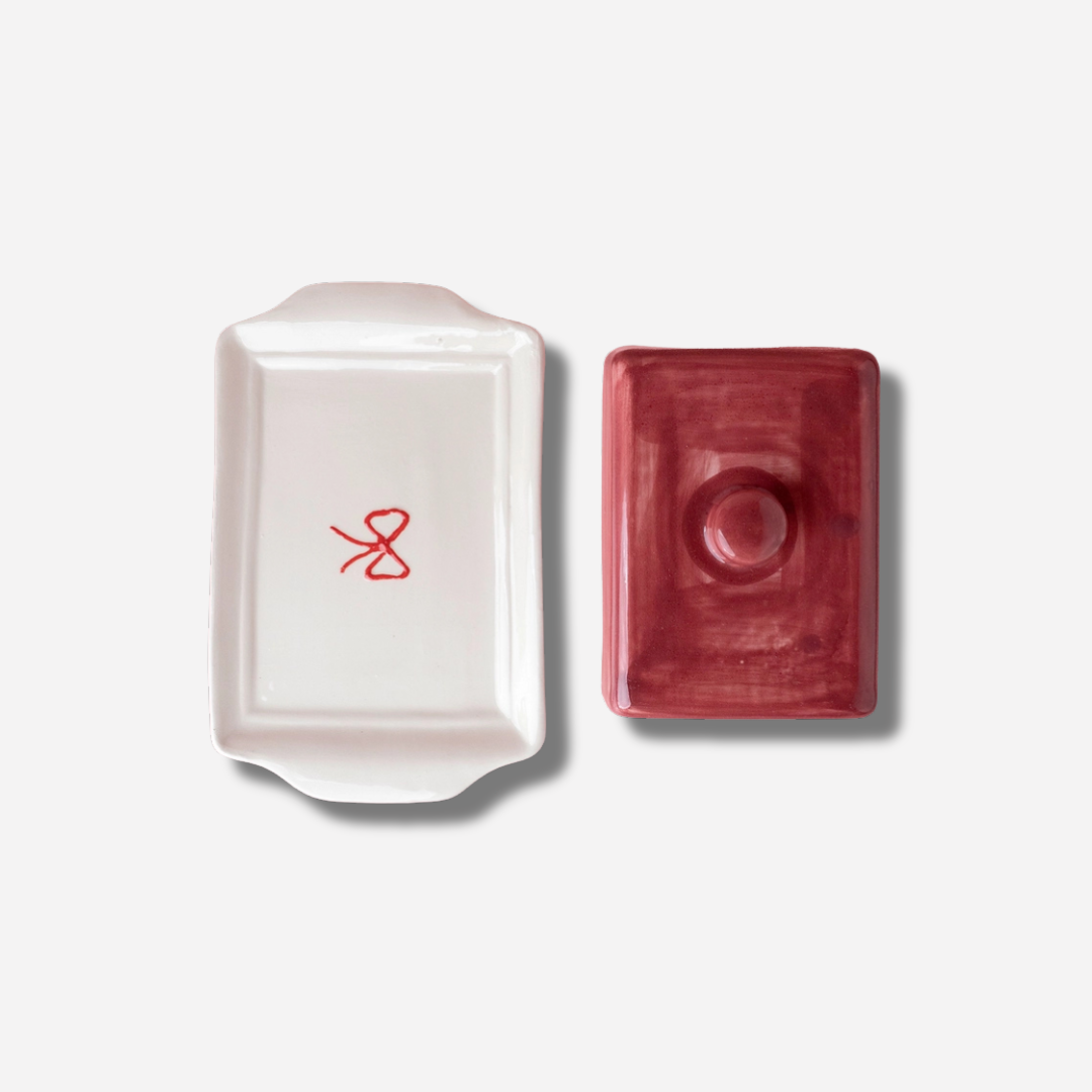 CERAMIC BUTTER DISH BURGUNDY
