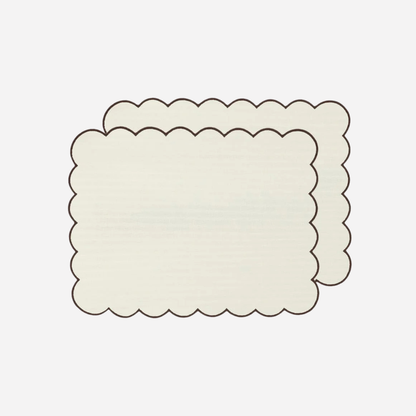SCALLOPED LINEN PLACEMATS - OFF-WHITE/ CHOCOLATE