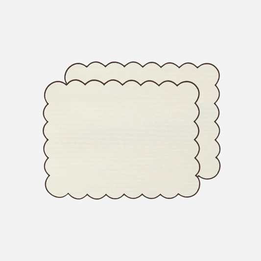 SCALLOPED LINEN PLACEMATS - OFF-WHITE/ CHOCOLATE