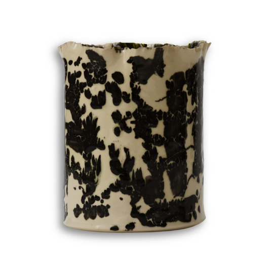 TORN CYLINDER VASE - CREAM WITH BLACK TERAZZO