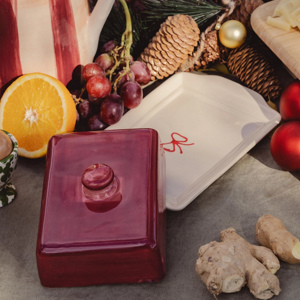 CERAMIC BUTTER DISH BURGUNDY
