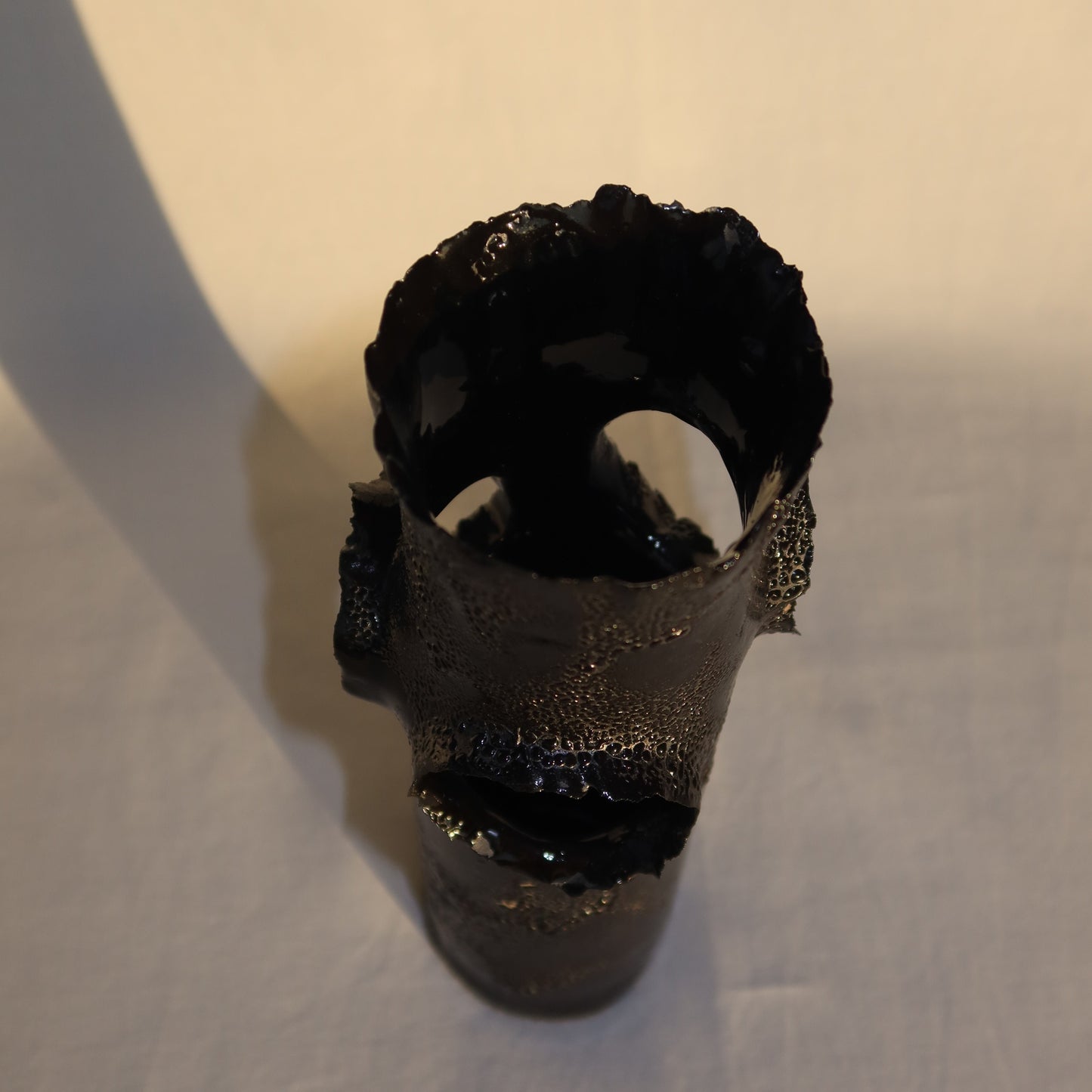 ROOSTING VASE - BLACK WITH BLACK LICHEN SMALL