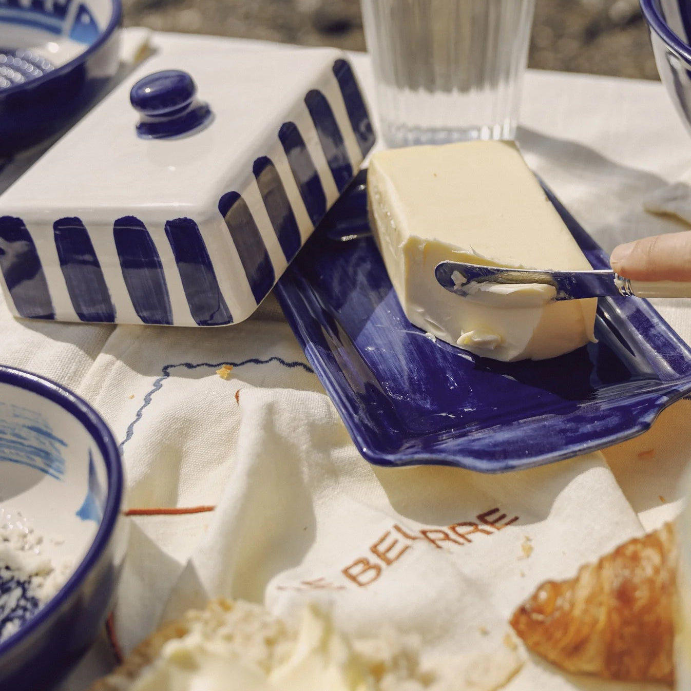 CERAMIC BUTTER DISH BLUE