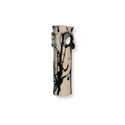 ROOSTING VASE - WHITE WITH BLACK PAINT LINES + LICHEN