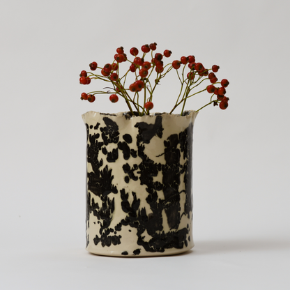 TORN CYLINDER VASE - CREAM WITH BLACK TERAZZO