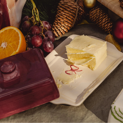 CERAMIC BUTTER DISH BURGUNDY