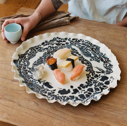 ENTERTAINING TRAY - CREAM WITH BLACK TERAZZO GLAZE